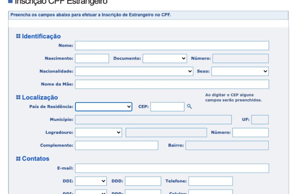 CPF estrangeiros residentes no Brasil